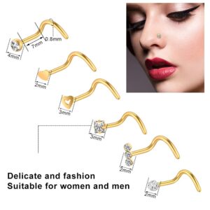 ONESING 40 PCS 20G Nose Rings/Nose Piercings Jewelry, Gold, Hoops L Shape Studs Screw 316L Surgical Stainless Steel for Men Women