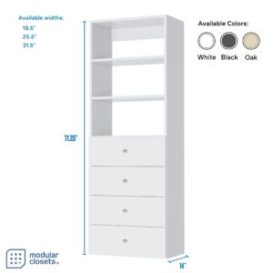 Closet Shelves Tower - Modular Closet System With Drawers (4) - Corner Closet System - Closet Organizers And Storage Shelves (White, 31.5 inches Wide) Closet Shelving