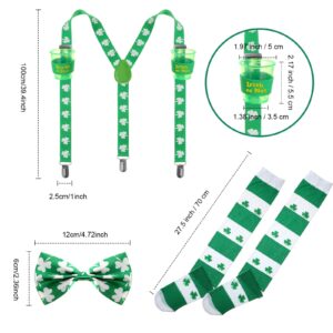 St. Patrick's Day Accessory Set, Include Shamrock Y Back Suspender with Cups, Shamrocks Bowtie and Knee Socks for St. Patrick's Day Party