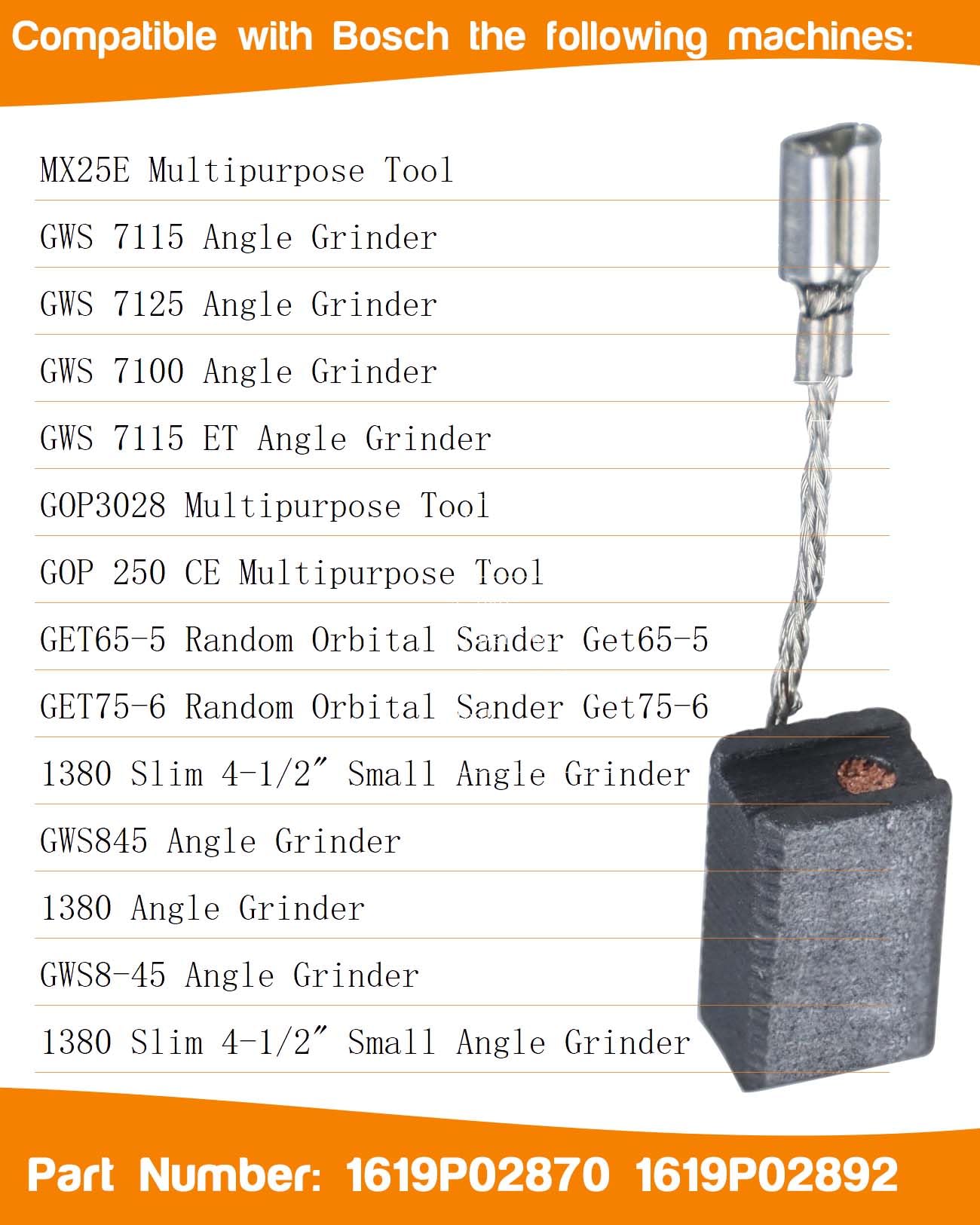 4 PCS Carbon Brushes Compatible for Bosch 1380 GWS 7-115 Angle Grinder 1 619 P02 870 S16G, Brush Replacement Part for Power Tools