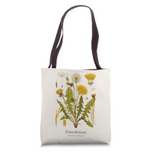 dandelion vintage botanical, herbalist gardening gift tote bag