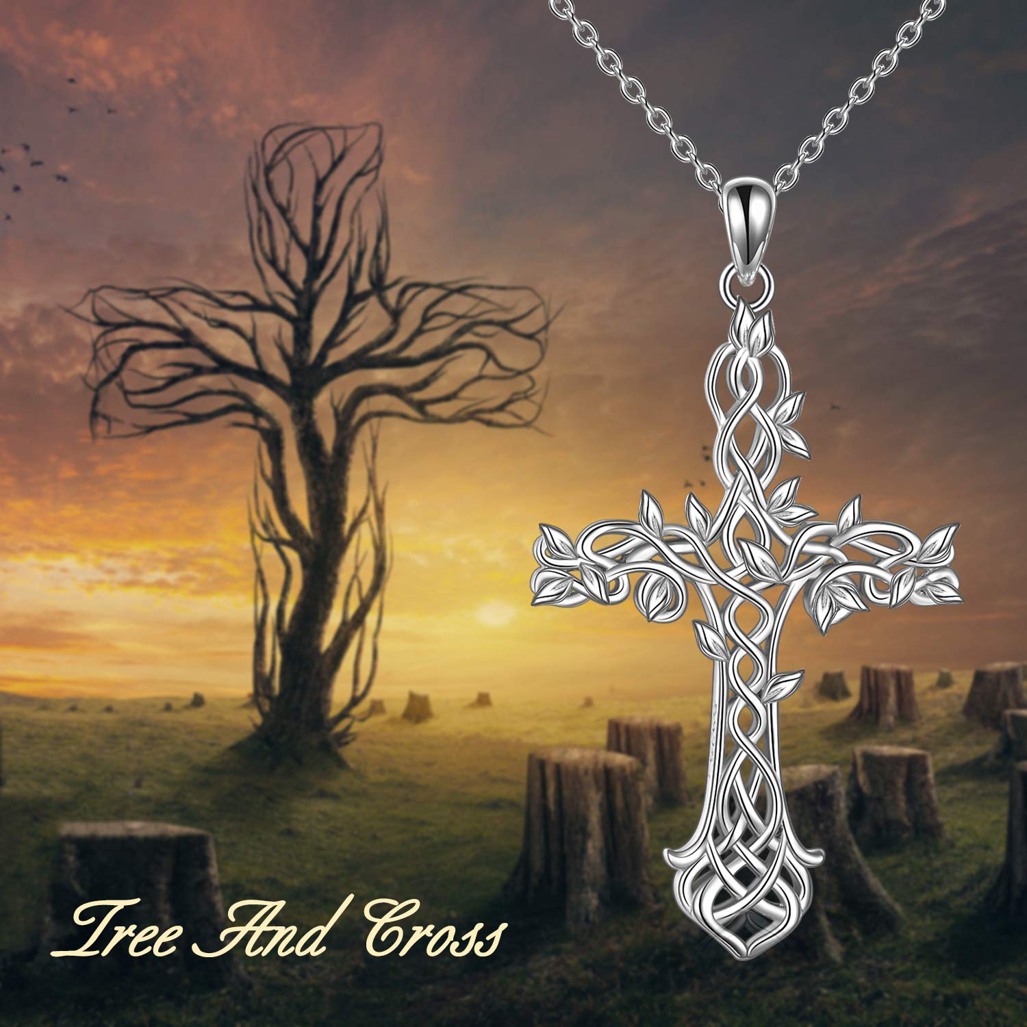 ONEFINITY Cross Necklace 925 Sterling Silver Celtic knot Tree of Life Cross Necklace Pendant Gifts for Women Jewelry