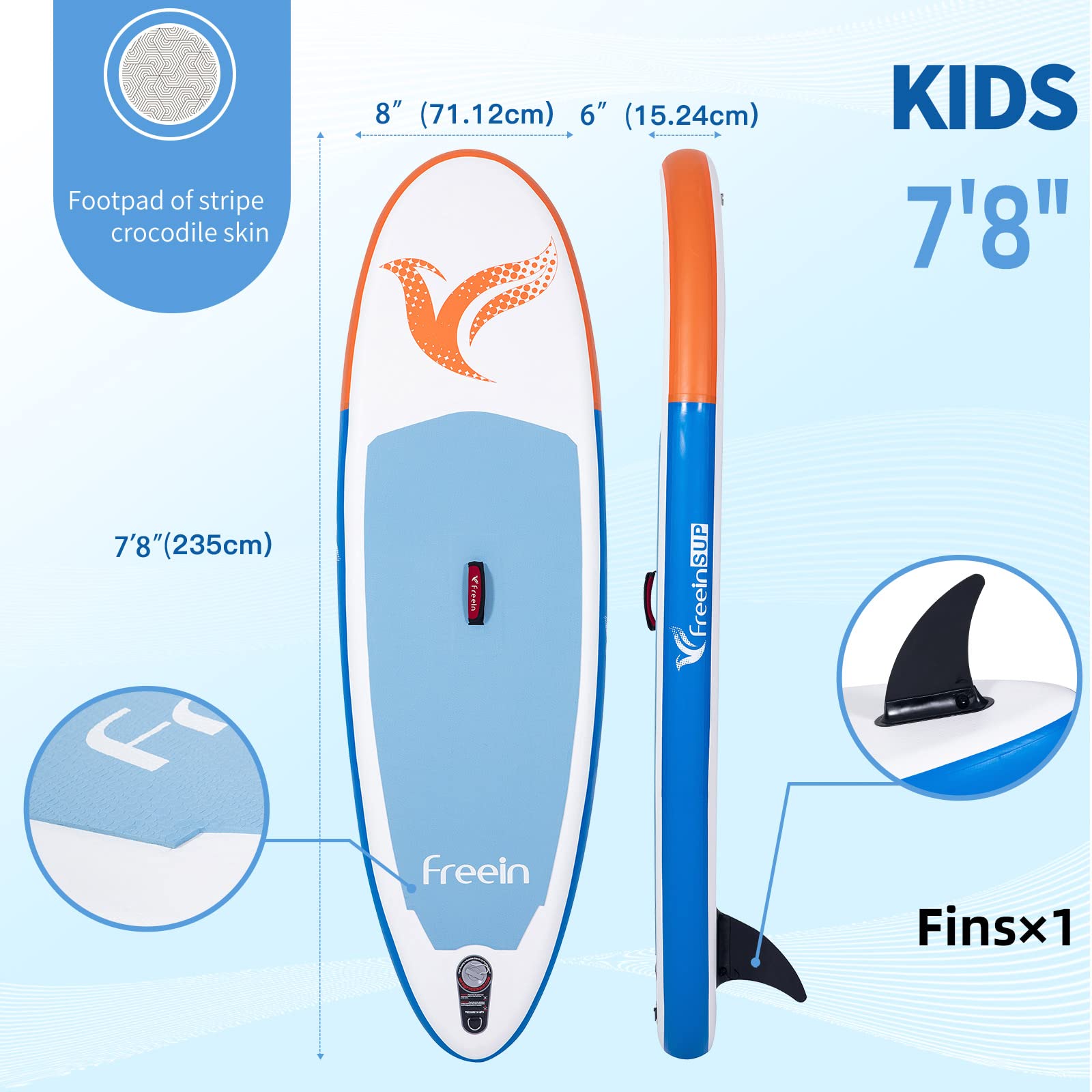 Freein Kids Sup Inflatable Stand Up Paddle Board 7'8" Long ISUP with Pump and Adapter