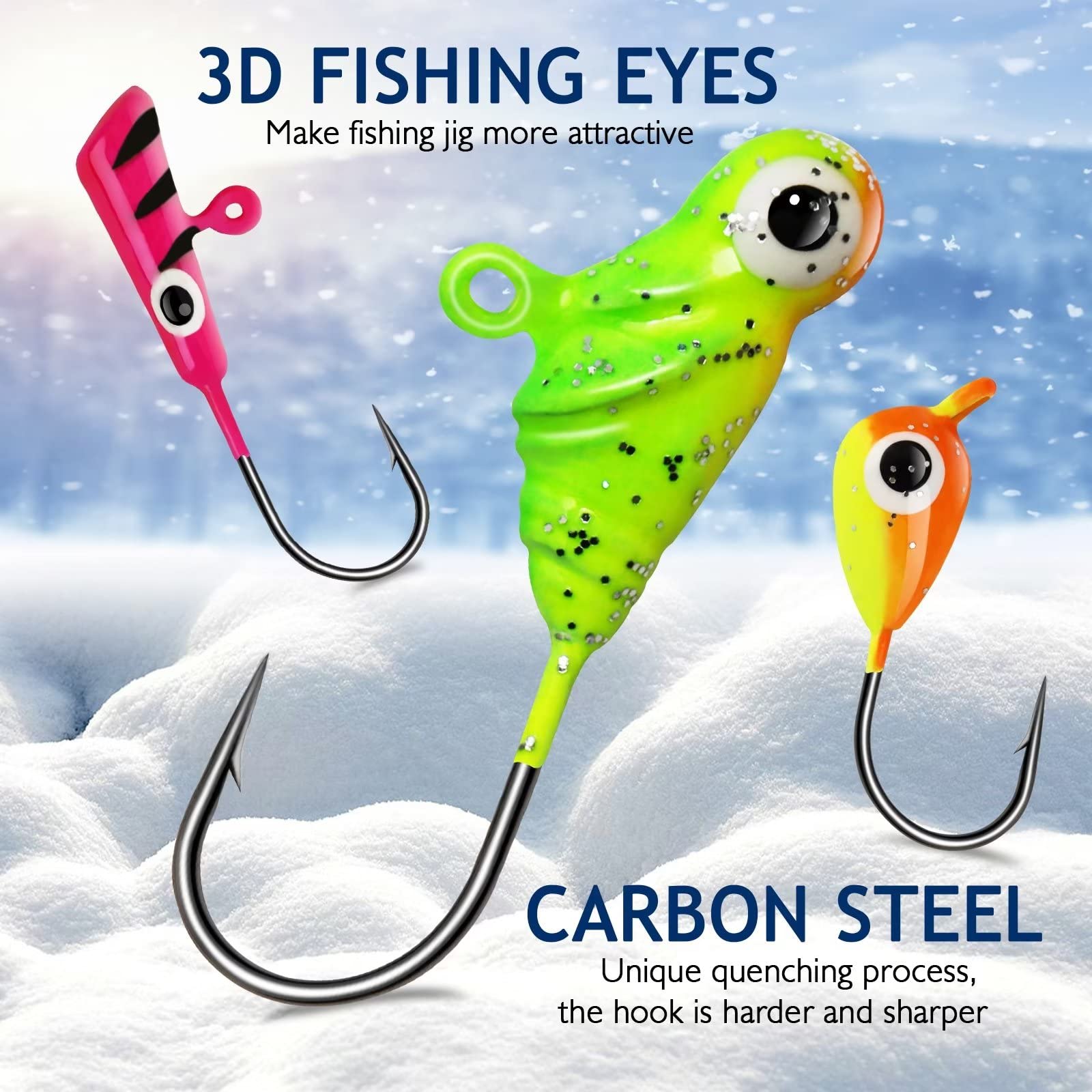 Dovesun Fishing Kit Ice Fishing Jigs Ice Fishing Lures Walleye Fishing Lures Crappie Jigs 58pcs