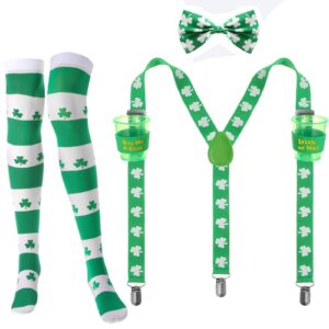 st. patrick's day accessory set, include shamrock y back suspender with cups, shamrocks bowtie and knee socks for st. patrick's day party