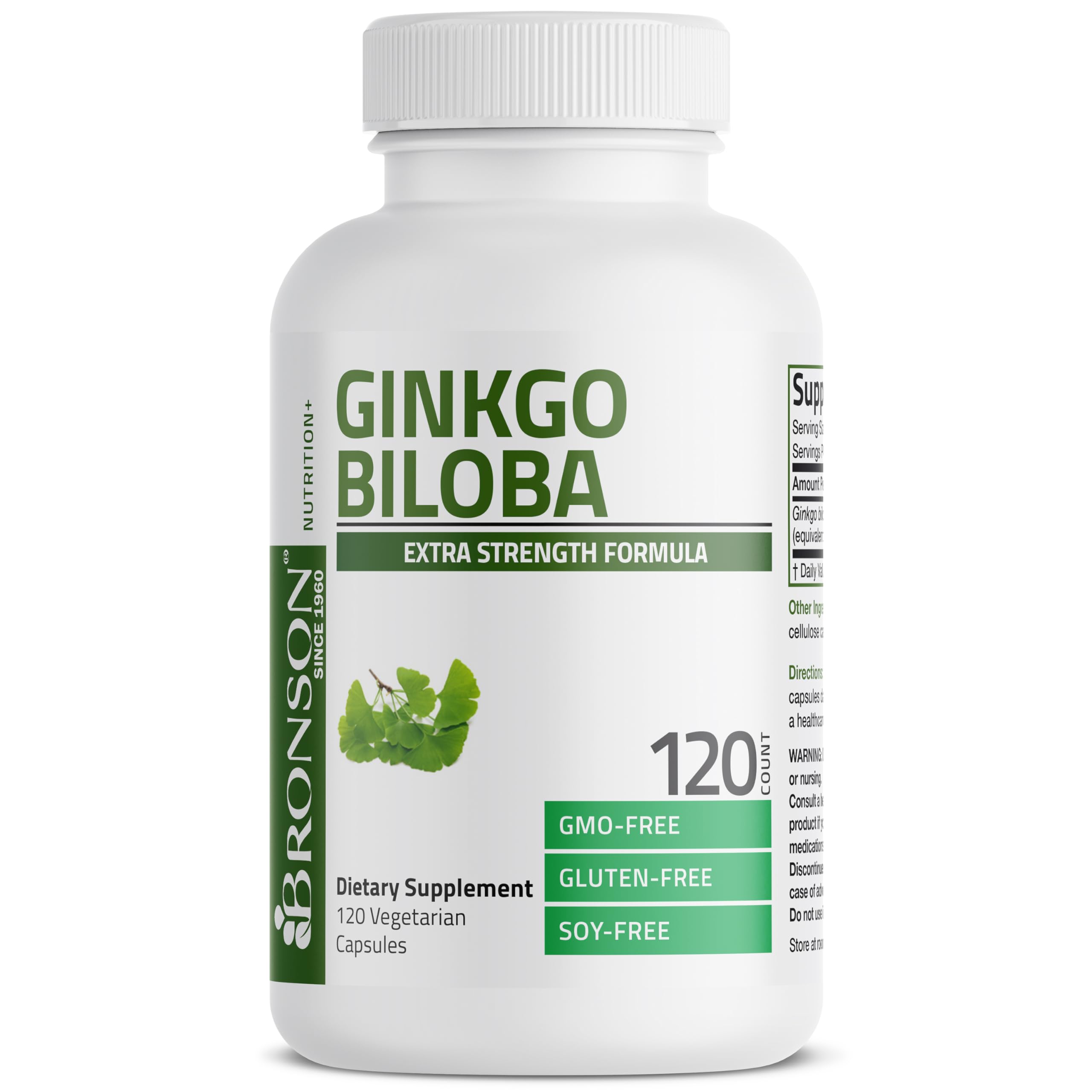 Bronson Ginkgo Biloba Extra Supports Brain Function & Memory Support, 120 Vegetarian Capsules