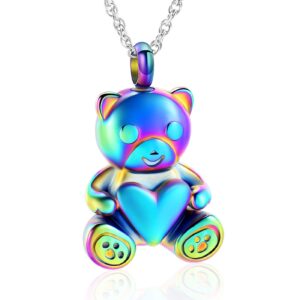 cremation jewelry urn nekclaces for ashes for women gilrs teddy bear keepsake memorial necklace for human pet baby ashes,rainbow