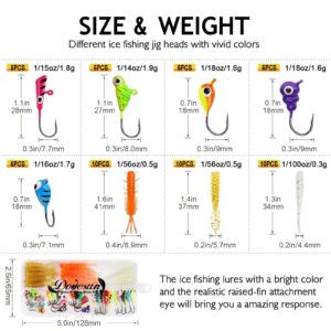 Dovesun Fishing Kit Ice Fishing Jigs Ice Fishing Lures Walleye Fishing Lures Crappie Jigs 58pcs