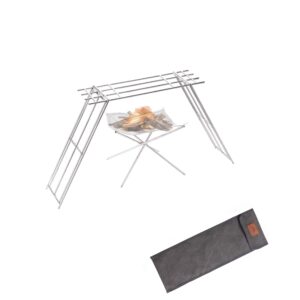 campingmoon 304 stainless steel over fire camp grill 17.56x5.12-inch with removable stand legs and carrying bag mtg-tla