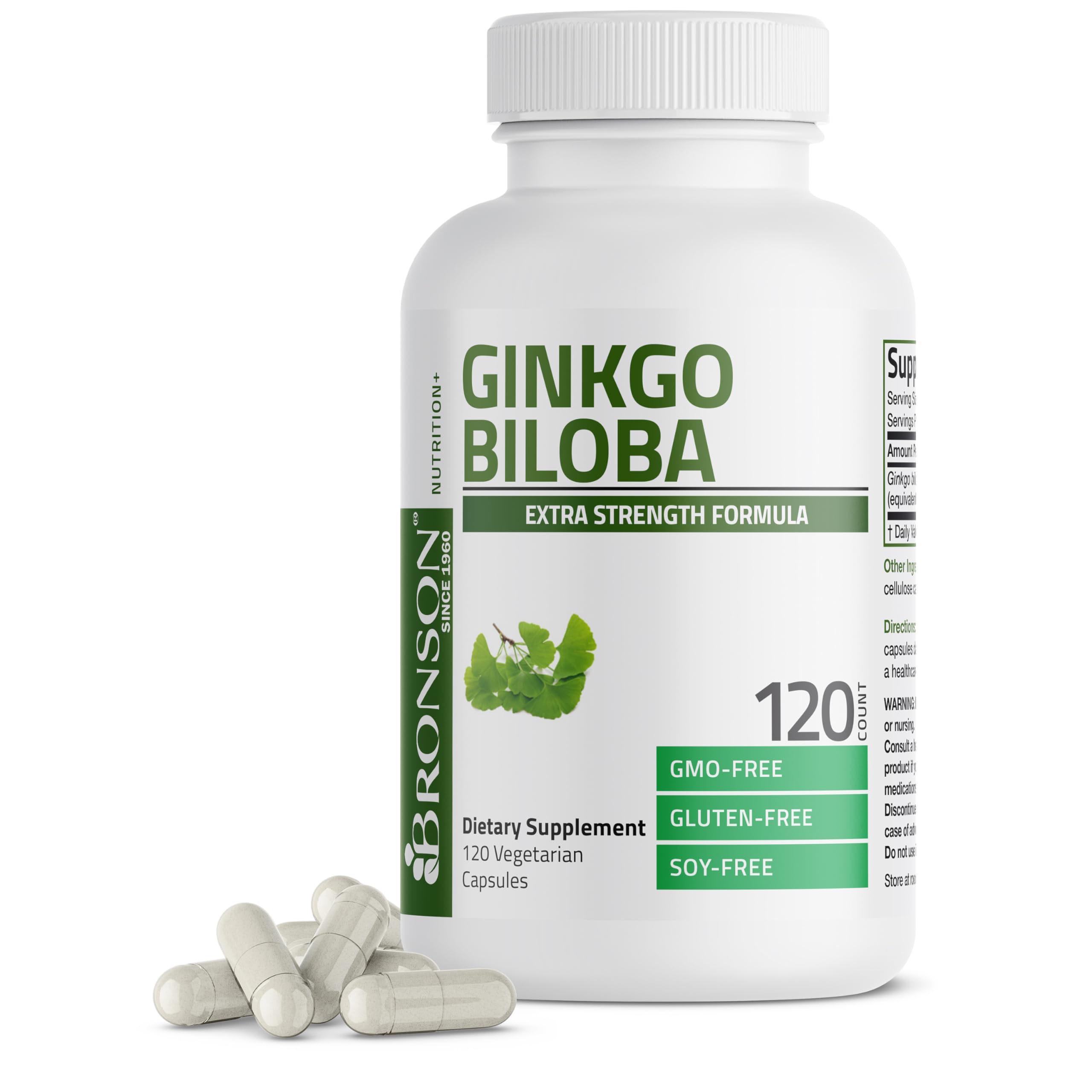 Bronson Ginkgo Biloba Extra Supports Brain Function & Memory Support, 120 Vegetarian Capsules