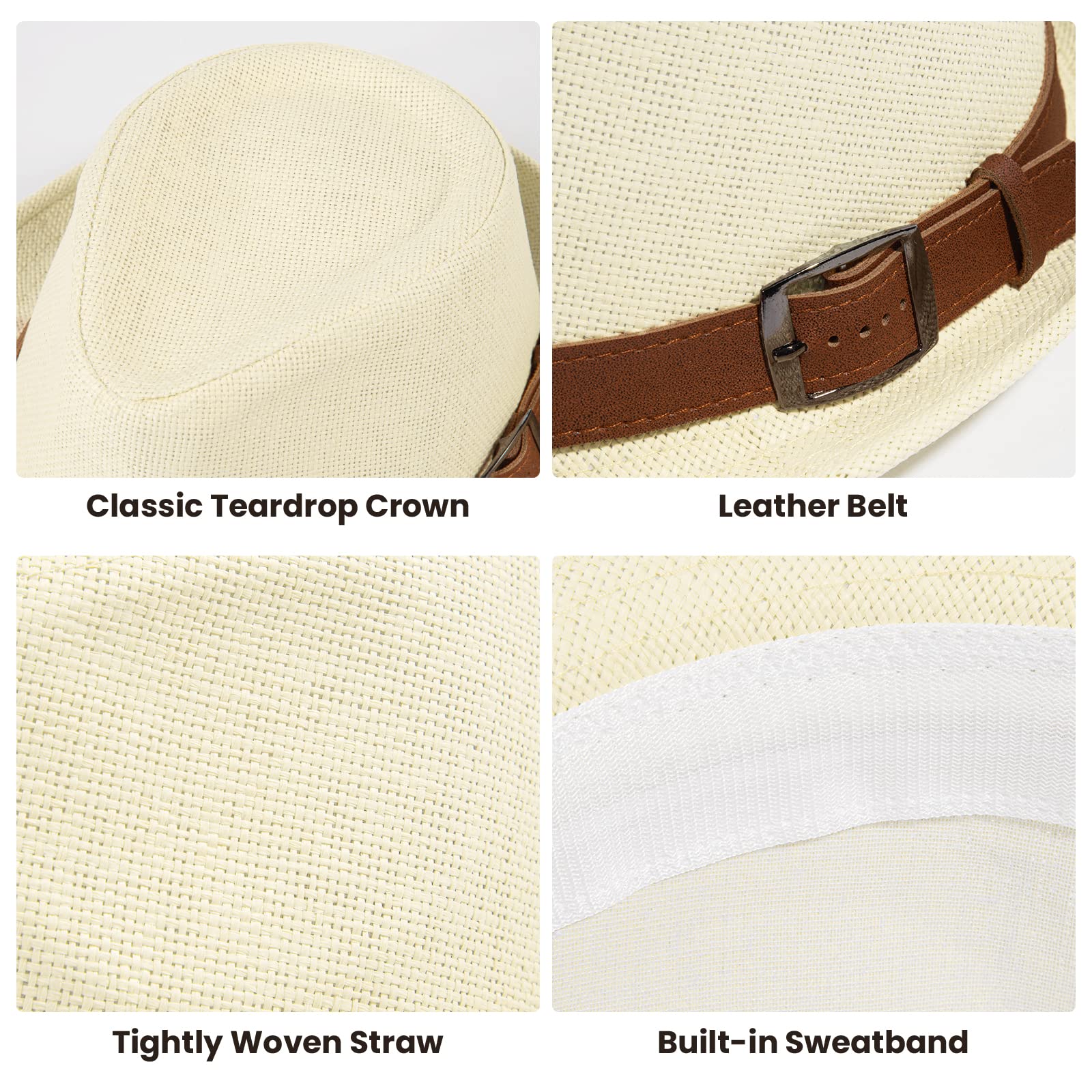 Simplicity Panama Style Fedora Hats for Women Straw Fedora Sun Hat with Band Fedora Hats for Men Straw Hats for Men Fedora Hats,Natural,L/XL