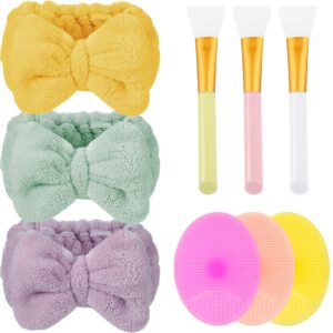 silicone face brush set with headbands,3 pcs skincare headbands 3 pcs silicone face applicator brush 3 pcs face scrubber skin care tool for women men