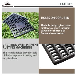 CAMPINGMOON Cast Iron Coal Bed Charcoal Fire Grate 8.27x8.27-inch T-210