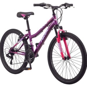 Pacific Cavern Mountain Bike for Youth, Boys and Girls, 21-Speed Twist Shifter, 24-Inch Wheels, 14-Inch Steel Frame, Front Suspension, Kickstand Included, Purple