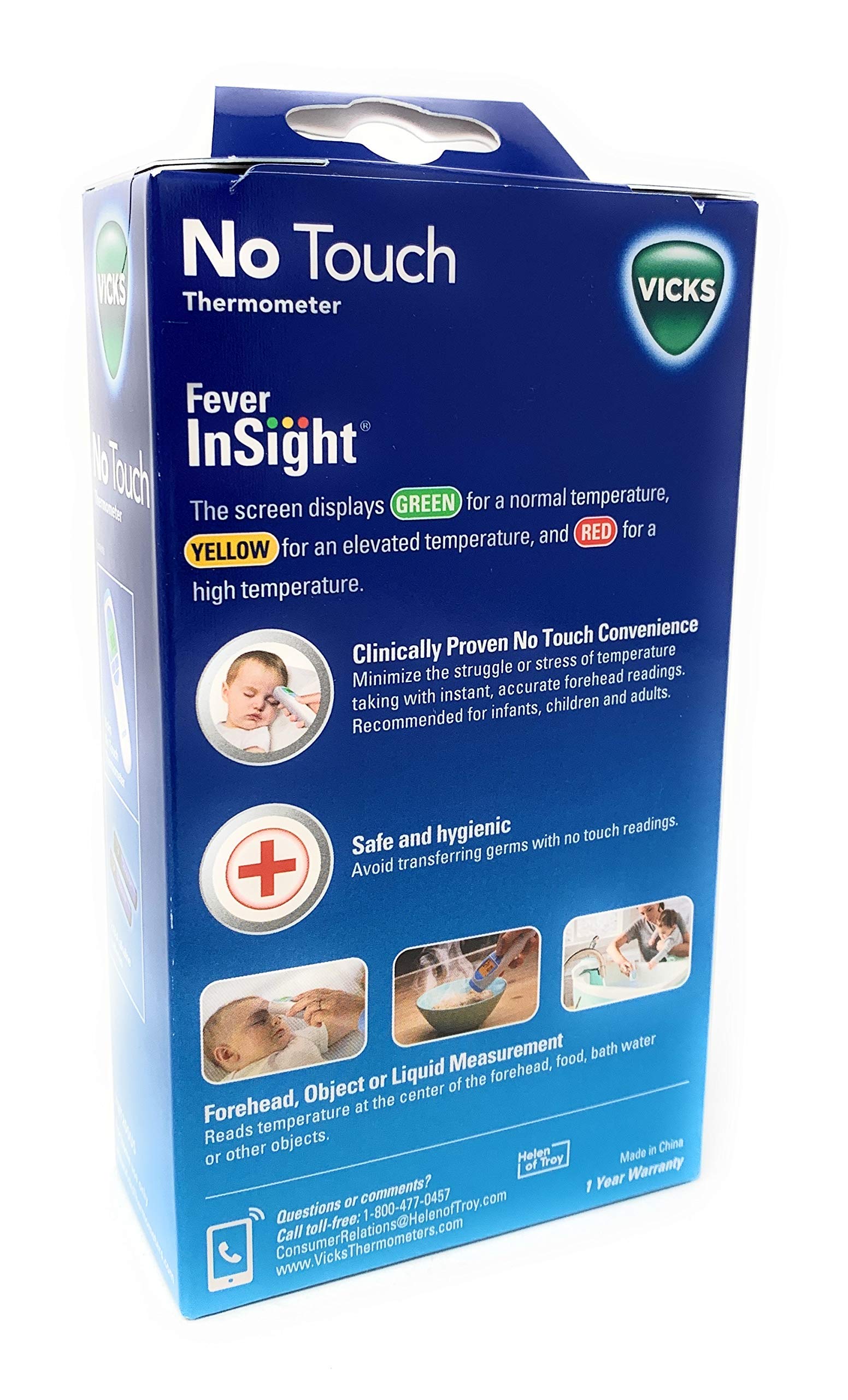 Vicks No Touch 3-in-1 Thermometer,Measures Forehead,Food and Bath temperatures