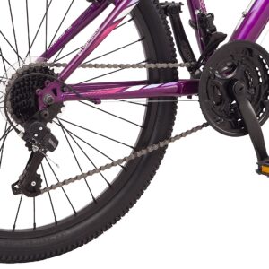 Pacific Cavern Mountain Bike for Youth, Boys and Girls, 21-Speed Twist Shifter, 24-Inch Wheels, 14-Inch Steel Frame, Front Suspension, Kickstand Included, Purple