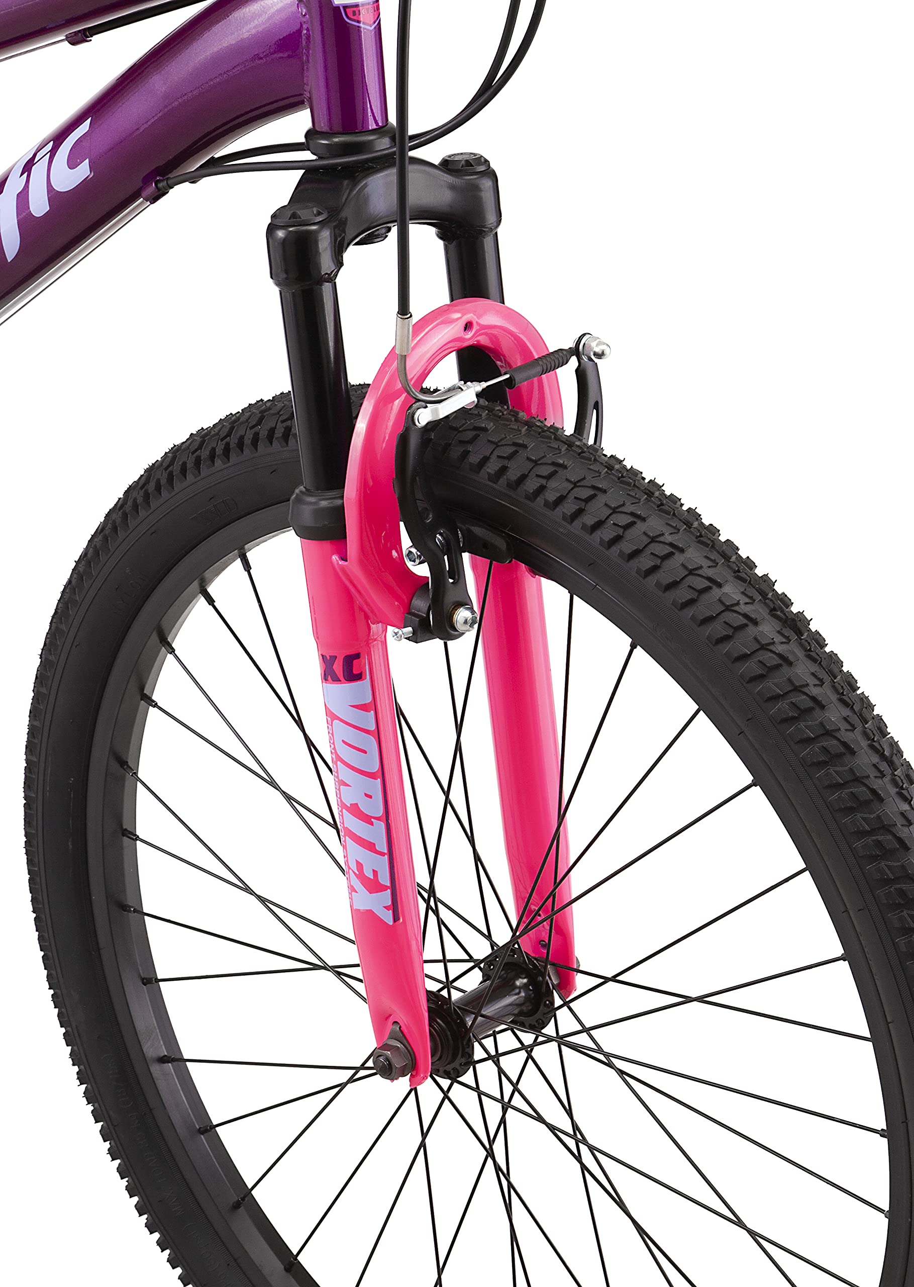 Pacific Cavern Mountain Bike for Youth, Boys and Girls, 21-Speed Twist Shifter, 24-Inch Wheels, 14-Inch Steel Frame, Front Suspension, Kickstand Included, Purple