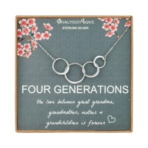 AnalysisyLove Four Generations Necklace for Great Grandma Gifts, Sterling Silver 4 Circle Infinity Necklaces for Women, Mom Gift, Mothers Day Jewelry, Grandmother Birthday Gifts from Grandchildren