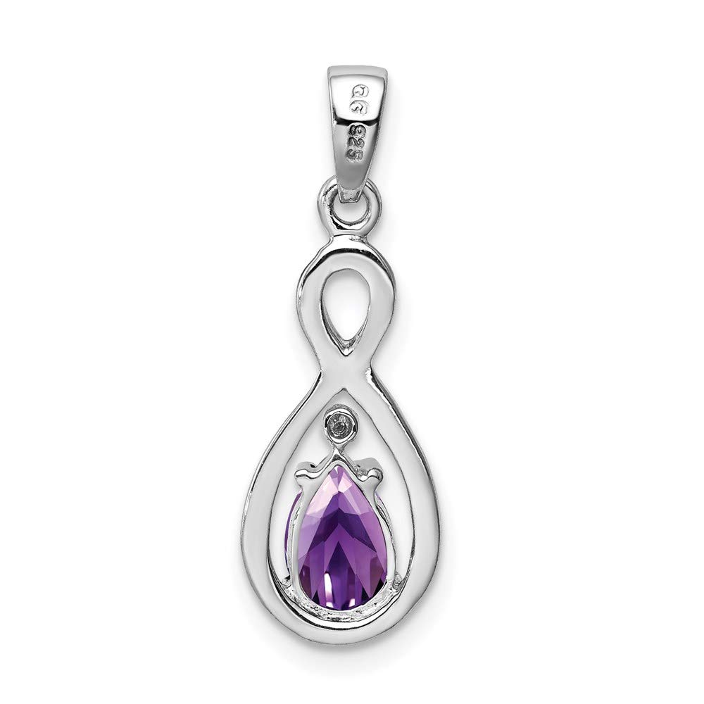 Sterling Silver Rhodium Plated Diamond and Amethyst Teardrop Pendant QQP2966AM