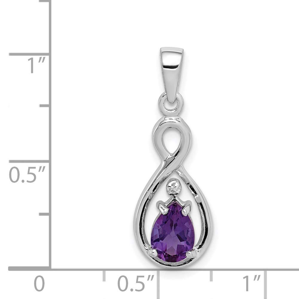 Sterling Silver Rhodium Plated Diamond and Amethyst Teardrop Pendant QQP2966AM