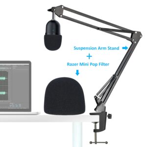 Seiren Mini Boom Arm Mic Stand with Pop Filter, Adjustable Suspension Boom Scissor Arm Stand with Pop Filter for Razer Seiren Mini USB Streaming Microphone by SUNMON