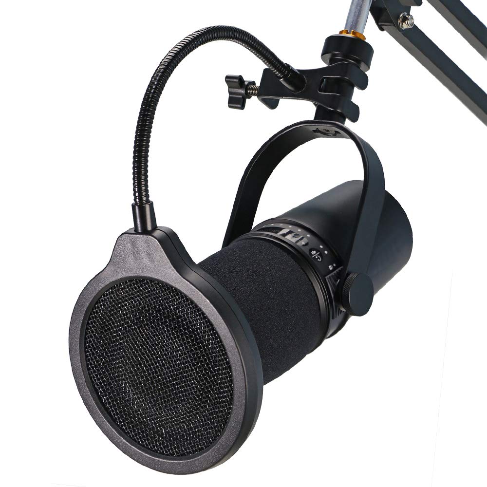 MV7 Microphone Pop Filter Mask Shield For Shure MV7 Mic, 4 Inch 3 Layers Windscreen with Flexible 360°Gooseneck Clip by SUNMON