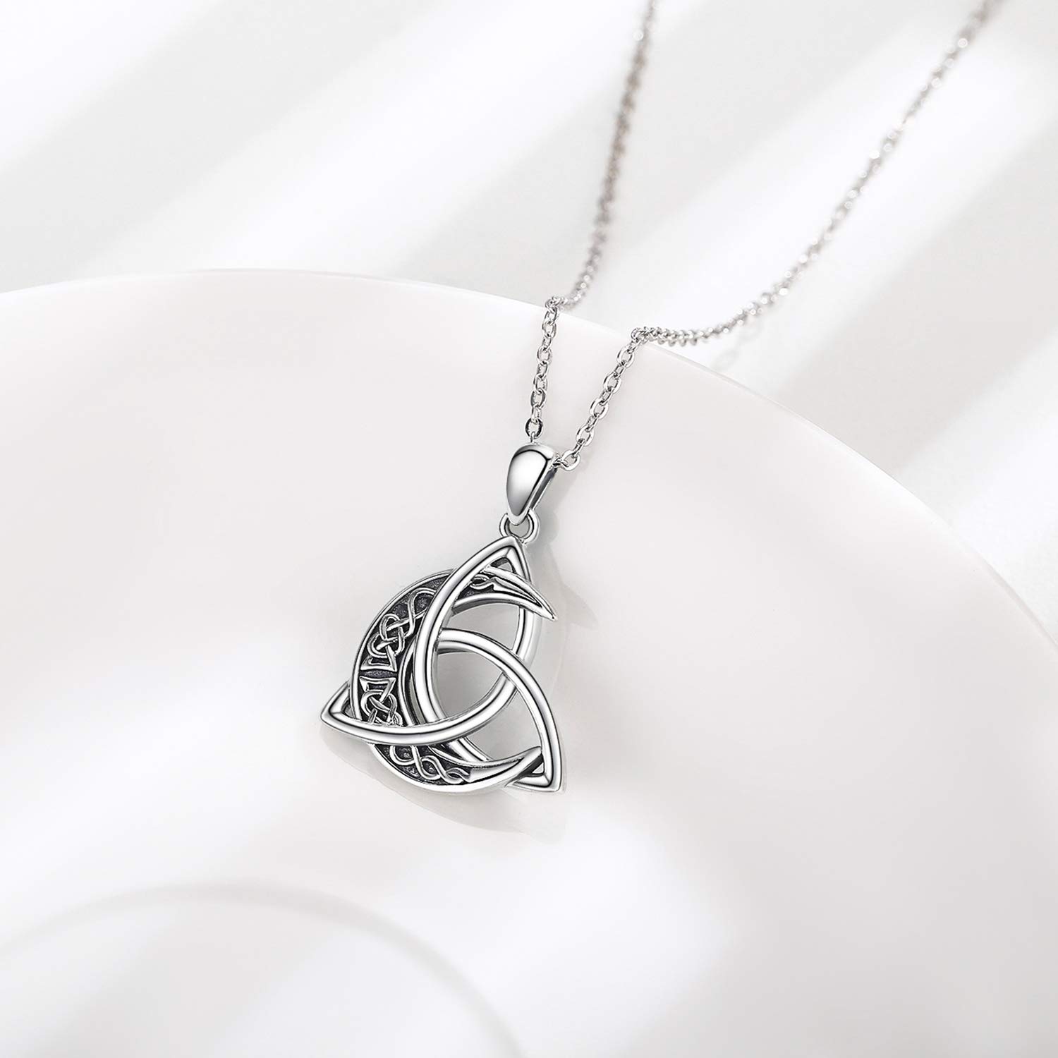 CHENGHONG Celtic Moon Necklace for Women 925 Sterling Silver Celtic Knot Moon Pendant Necklace Crescent Irish Necklace Jewelry Gift for Men