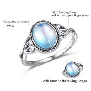 MILACOLATO Moonstone Rings for Women 925 Sterling Silver Jewelry | 18K White Gold Vintage Celtic Knot Rings | Bezel Solitaire Rings | 5/6/7/8/9/10/11, Sterling Silver, Cubic Zirconia