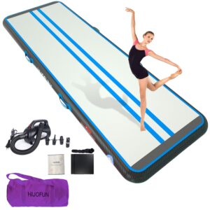 hijofun premium air tumble track 20ftx3.3ftx8in gymnastics tumbling mat inflatable tumble track with 650w electric air pump for home kids,gym,yoga,training,cheerleading,outdoor,beach,park blue black