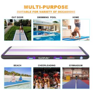 HIJOFUN Premium Air Tumble Track 10ftx3.3ftx4in Gymnastics Tumbling Training Mat Inflatable Tumble Track with 650W Electric Air Pump for Home Kids,Gym,Yoga,Training,Indoor,Outdoor, Purple Black