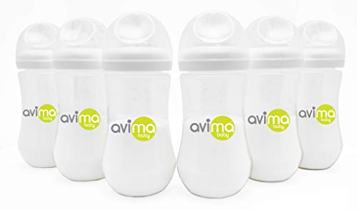 Avima Baby 12 oz Anti Colic Baby Bottles for Breastfed Babies - Fast Flow Nipples, Wide Neck Bottle, BPA Free - 9-12 Months, Stage 3 (Set of 6)