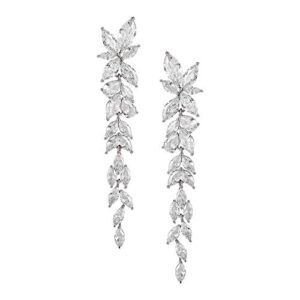 sweetv marquise cubic zirconia wedding earrings for women brides, crystal chandelier bridal drop earrings for prom pageant, silver