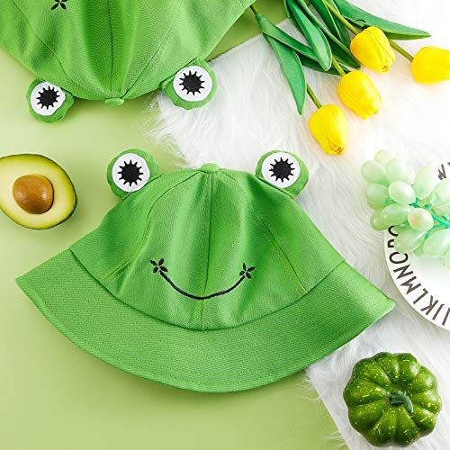 2 Pieces Frog Bucket Hat Cute Fisherman Hat Frog Bucket Sun Protection Cap Wide Brim Fisherman Hat (Green, 21.5-23 Inch/ 55-58 cm)