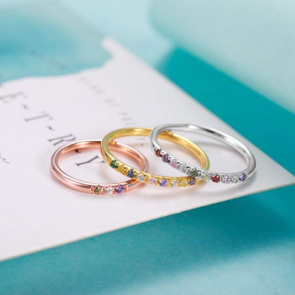 AILIN Family Birthstone Rings 925 Sterling Silver/Gold/Rose Gold Personalized 1-13 January To December Birthstones Custom Christmas Birthday Gifts For Mothers Women Friendship