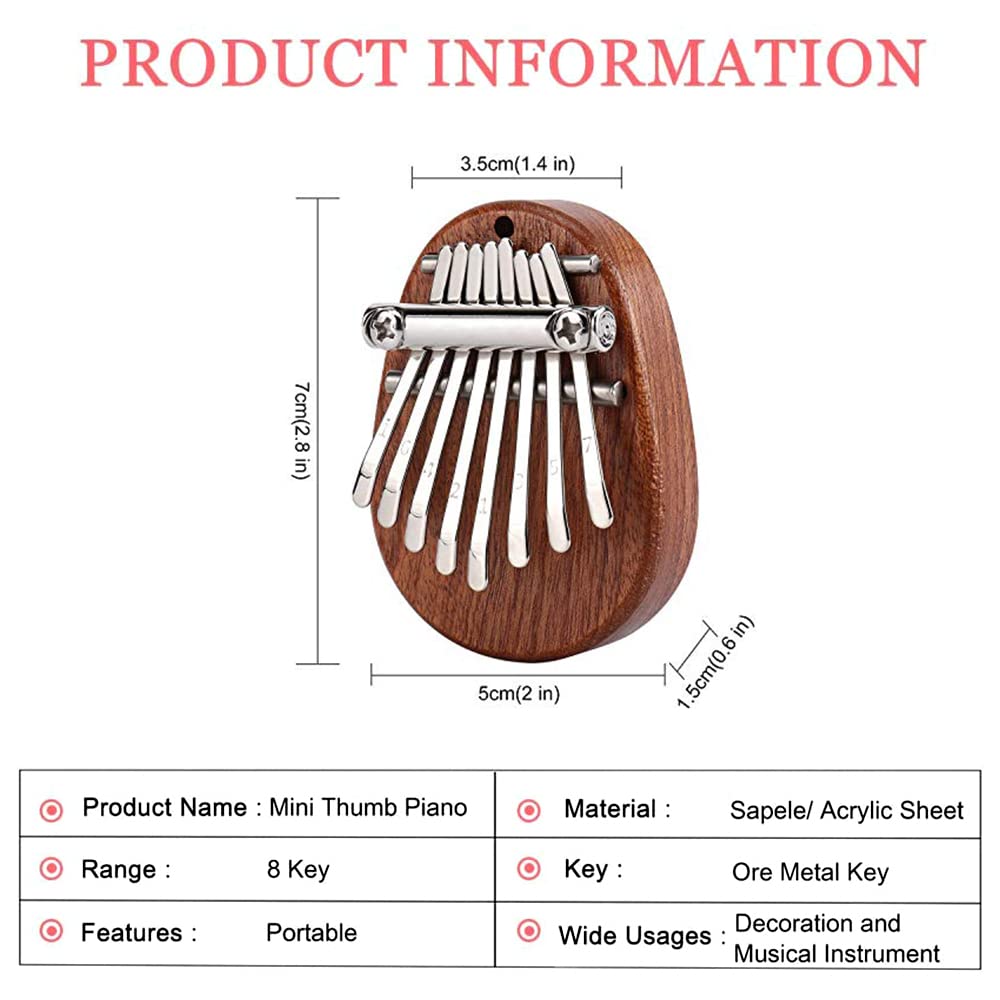 seOSTO Mini Thumb Piano, 8 Key Thumb Piano exquisite Finger Piano with Lanyard Portable Marimba Musical Thumb Piano for Teenagers And Adults Beginners