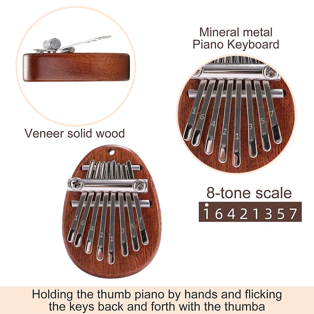 seOSTO Mini Thumb Piano, 8 Key Thumb Piano exquisite Finger Piano with Lanyard Portable Marimba Musical Thumb Piano for Teenagers And Adults Beginners