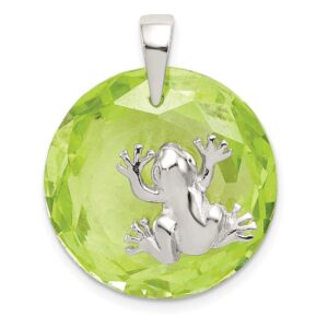 Sterling Silver Rhodium-plated Green CZ Frog Pendant QQP1014