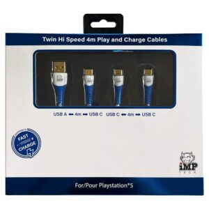 imp tech ps5 high speed 4 metre play & charge cable twin pack (ps5)