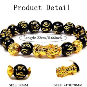 Homelavie 2 Pcs Feng Shui Black Obsidian Wealth Bracelet 12mm Mantra Bead Pi Xiu Bracelets for Women Men Attract Wealth and Good Luck (Style A)