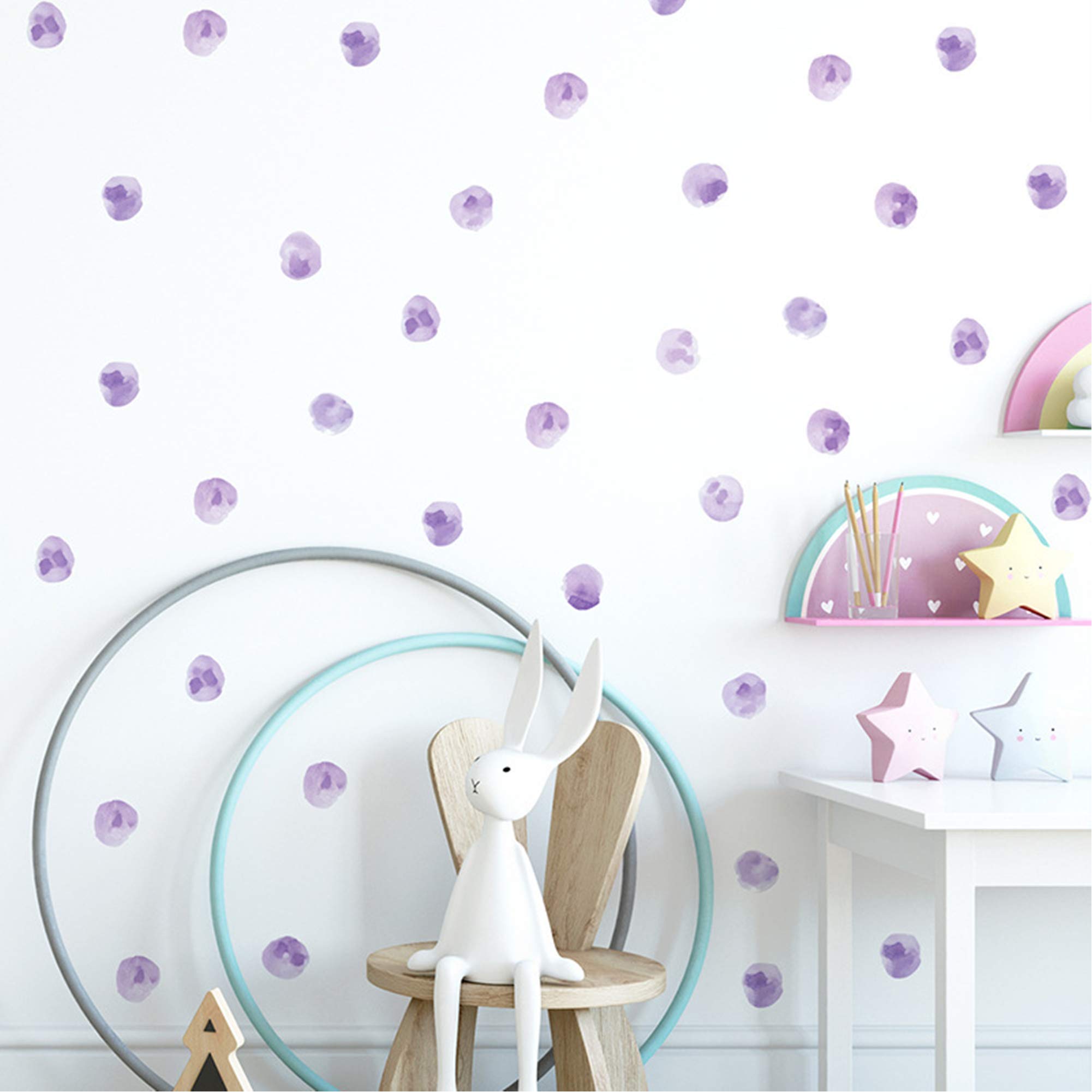 ROFARSO 120 Decals 2.2'' Purple Watercolor Polka Dots Wall Decals Stickers DIY Removable Peel & Stick Wall Art Decorations Home Decor for Nursery Bedroom Living Room Playing Room