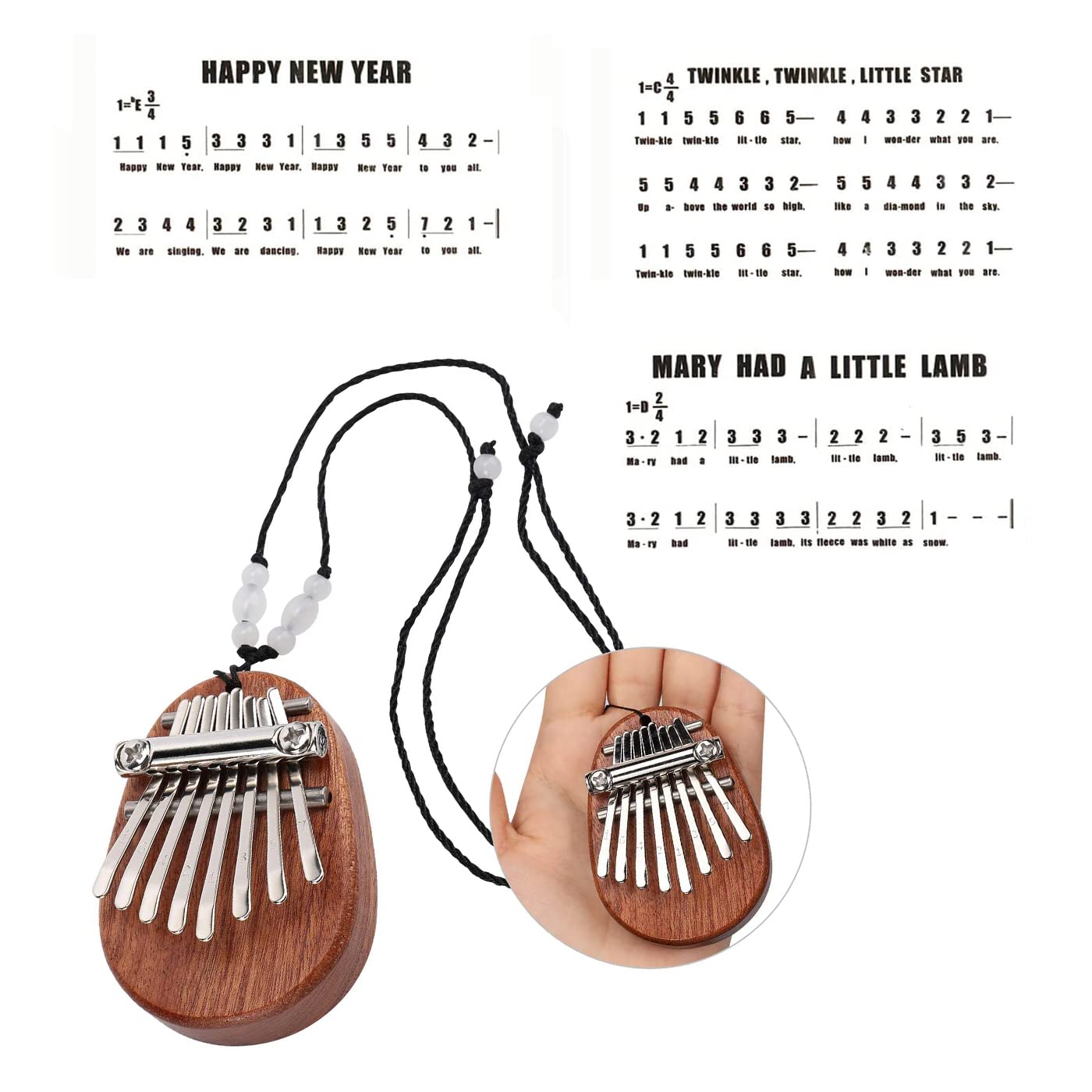 seOSTO Mini Thumb Piano, 8 Key Thumb Piano exquisite Finger Piano with Lanyard Portable Marimba Musical Thumb Piano for Teenagers And Adults Beginners