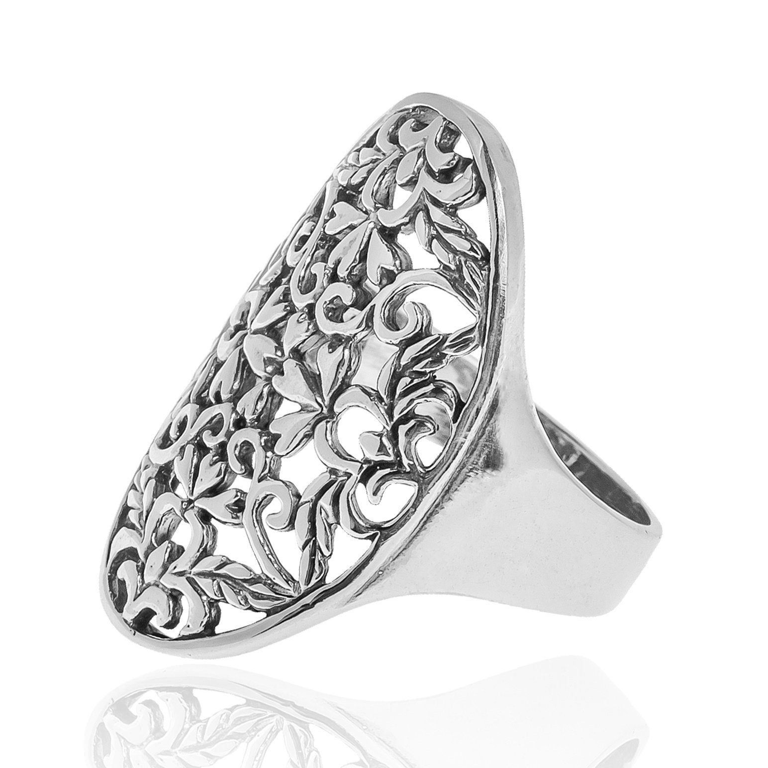 AeraVida Vintage Oval Olive Branch Swirl .925 Sterling Silver Ring | Timeless Statement Silver Ring for Women | Anniversary Jewelry Gift for All Occasion | Size (11)