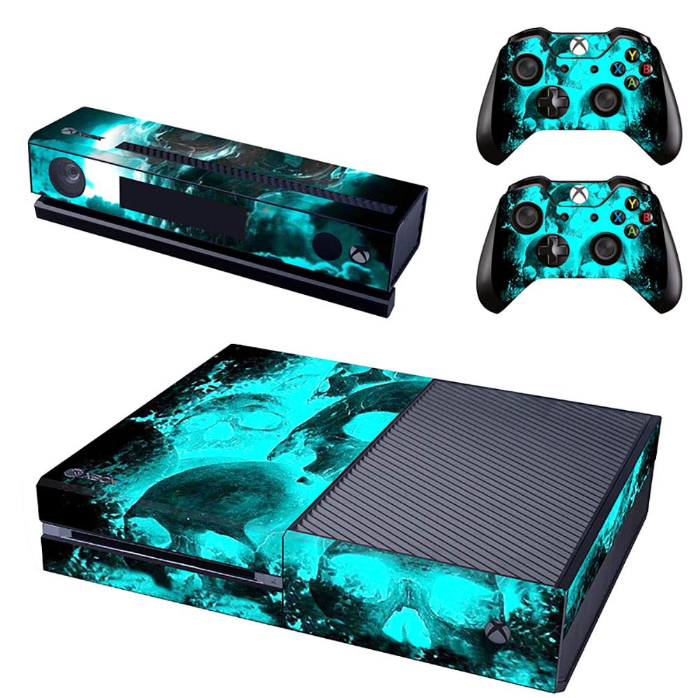 UUShop Protective Vinyl Skin Decal Cover for Xbox One Blue Skulls