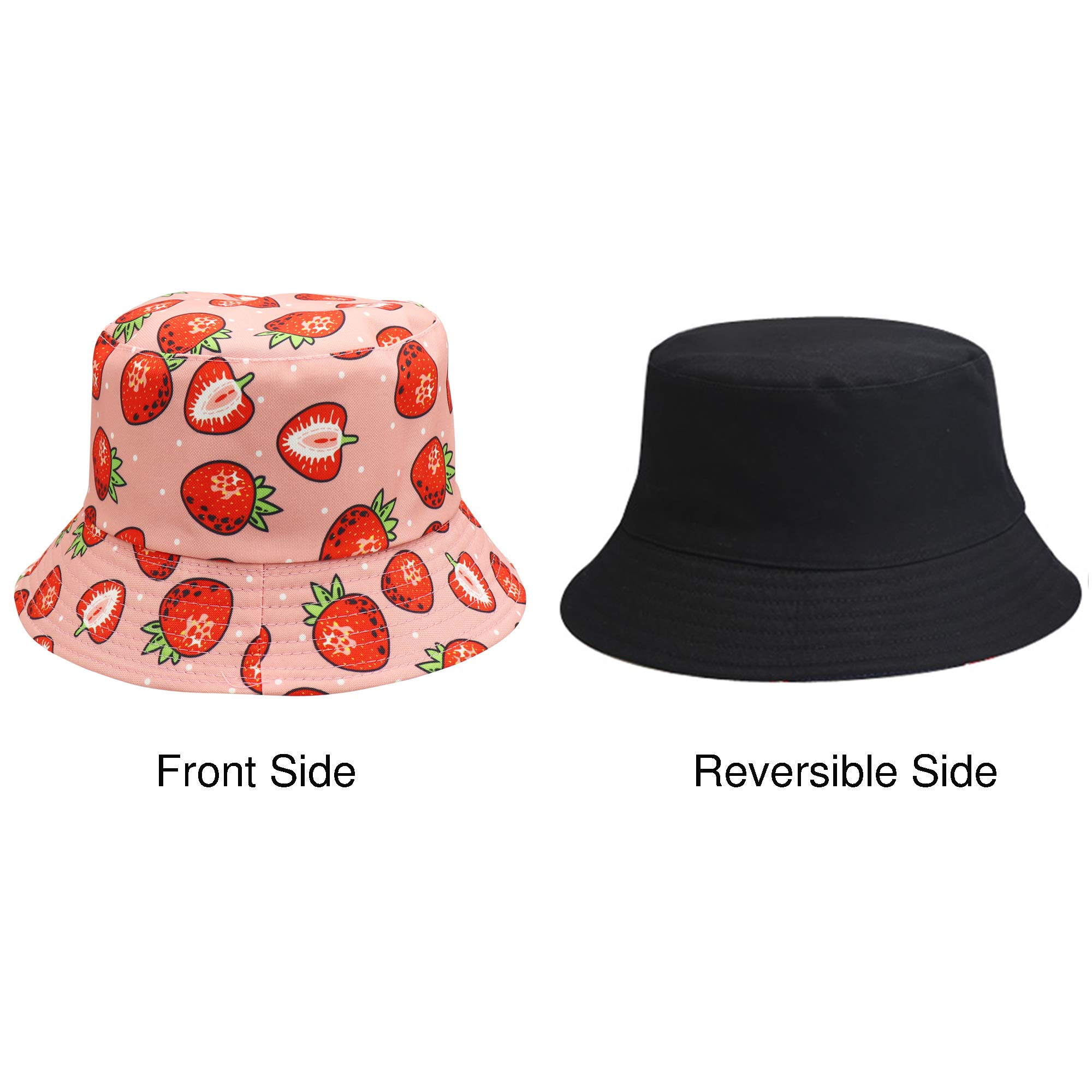 Umeepar Unisex Reversible Packable Bucket Hat Sun Hat for Men Women (Strawberry)