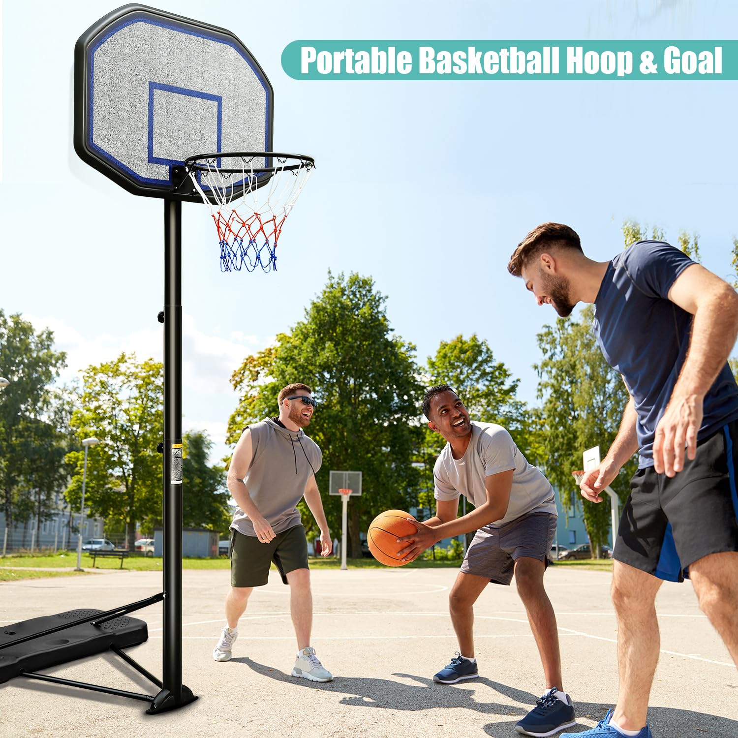 Pro Court Portable Basketball Hoop 10ft Adjustable Basketball Hoop Goal System 43in HDPE Shatterprooft Backboard for Kids/Adults in Backyard Indoor Outdoor Sports