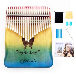 ylliesy kalimba 17 keys thumb piano butterfly pattern hand rest curve design colorful mahogany body and fillet standard c tune musical instrument gifts for kids adult beginners easy to learn