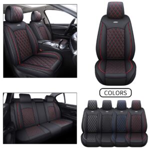 YIERTAI Car Seat Covers Universal Fit Compatible with Ford Escape Edge Versa Fiesta Highlander Maxima Sorento Rogue Truck Cushions with Waterproof Faux Leather, Full Set, Black-Red