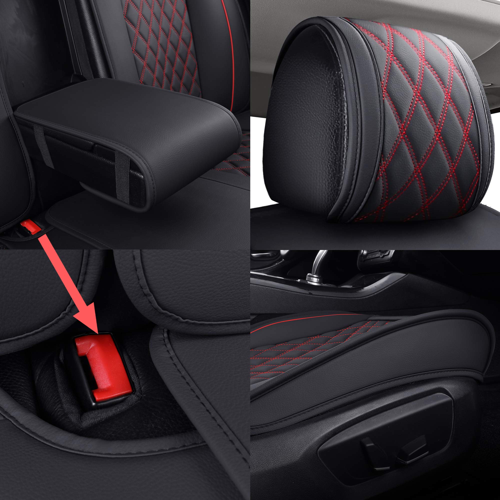 YIERTAI Car Seat Covers Universal Fit Compatible with Ford Escape Edge Versa Fiesta Highlander Maxima Sorento Rogue Truck Cushions with Waterproof Faux Leather, Full Set, Black-Red