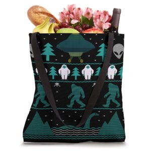 Sci Fi Bigfoot Aliens Yeti Ugly Christmas Sweater Design Tote Bag