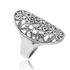 AeraVida Vintage Oval Olive Branch Swirl .925 Sterling Silver Ring | Timeless Statement Silver Ring for Women | Anniversary Jewelry Gift for All Occasion | Size (11)